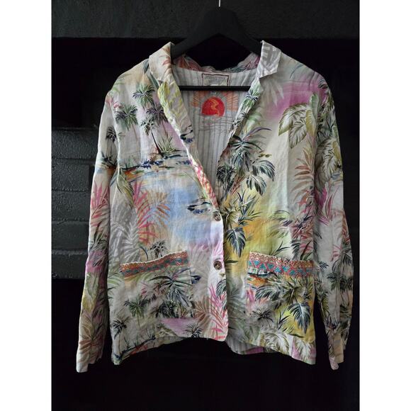 Johnny Was Workshop Linen Tropical Multicolored Womens blazer size Small - Picture 1 of 11